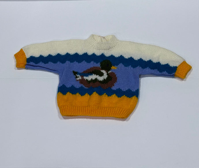 Hand-knit  Mallard Duck Baby Sweater