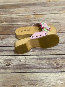 Baby Pink  Patent Leather Vintage Slide- Flower